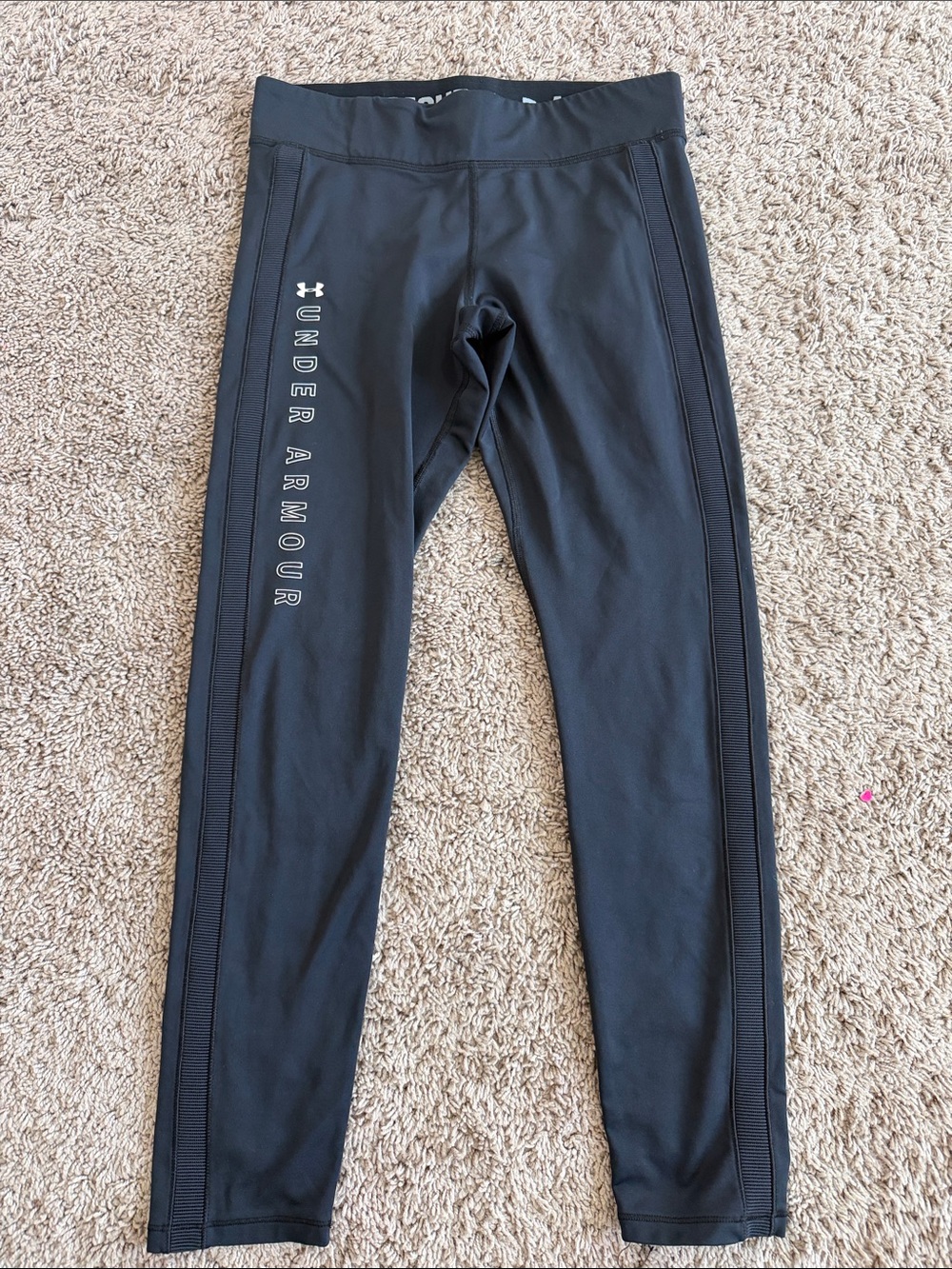 Under Armour Black Athletic Leggings with Vertical Logo